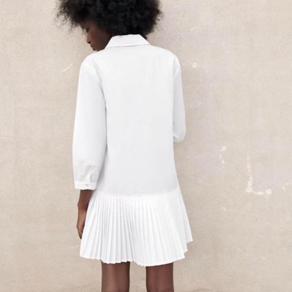 ZARA - White Pleated Skirt Shirt Dress - Picture 6 of 6